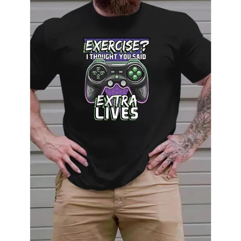 Men's lettering and game console graphic print fashionable summer short-sleeved T-shirt made in usa Hoodie Sweatshirt