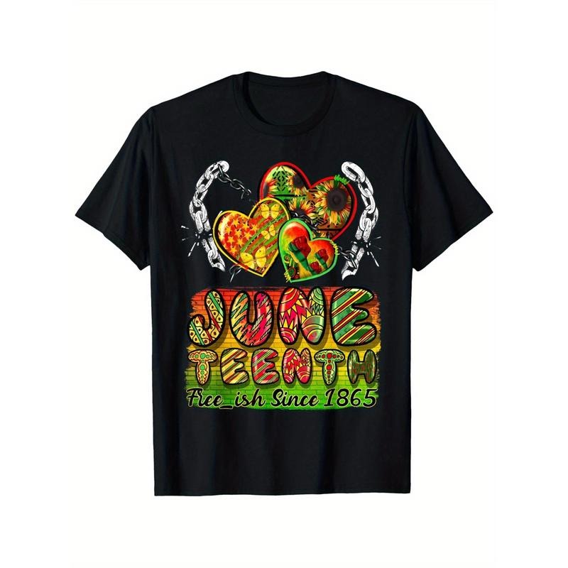 Men'sWomen's Juneteenth African American Freedom Day T-Shirt - Vibrant 1865 Graphic Print with Hearts, Chains & "A New...