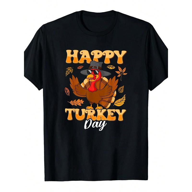 Men women Funny Thanksgiving Turkey Graphic Hooded Shirt - Happy Turkey Day Print With Turkey & Autumn Leaves Design,...