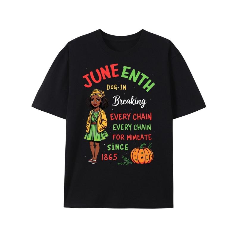 MenWomenJuneteenth Celebration Breaking Chains Since 1865 T-Shirt - Black Graphic Tee with Vibrant Digital Print, Round...