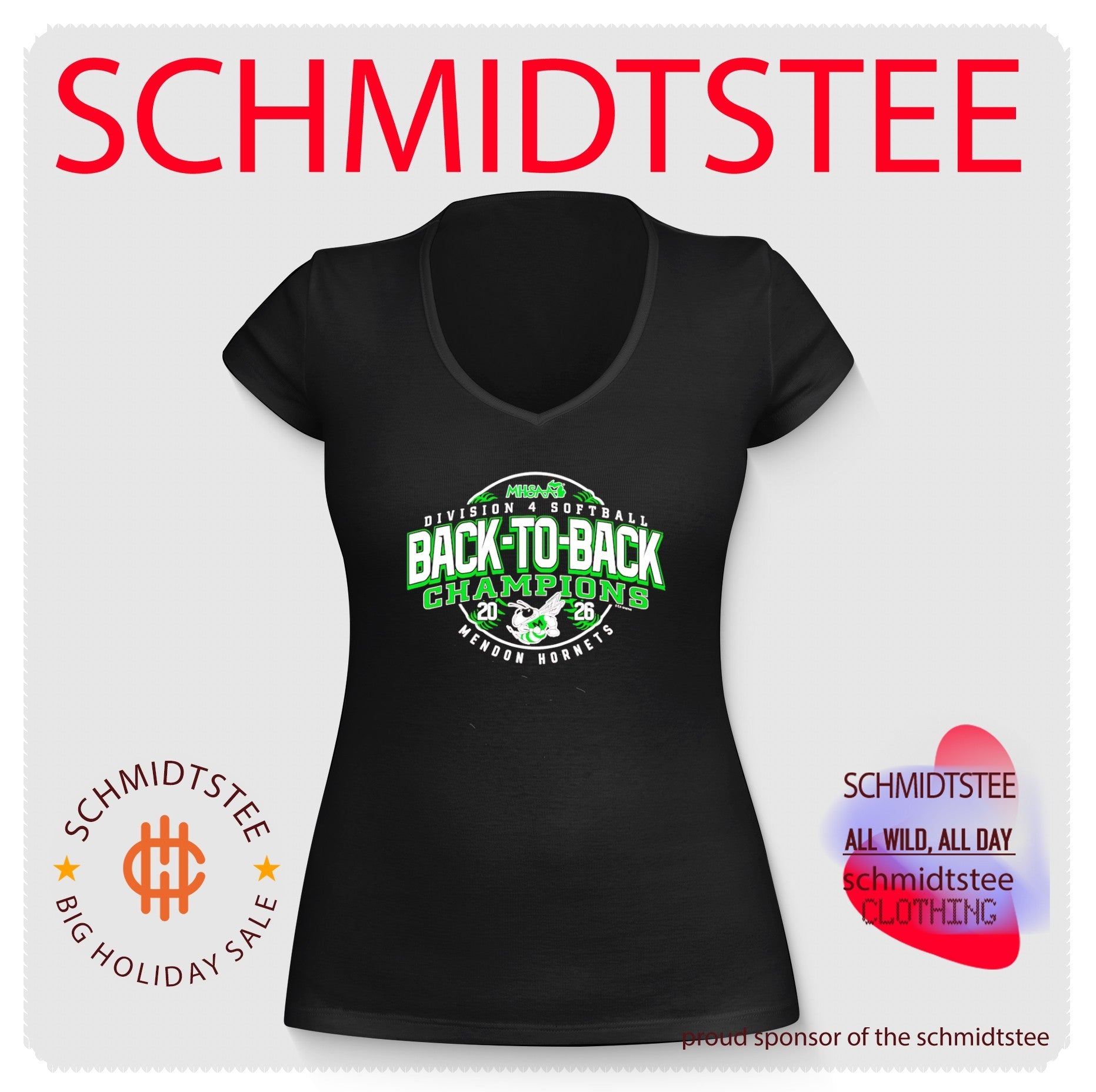 Mendon Hornets 2026 MHSAA Softball D4 Back-To-Back Champions shirt