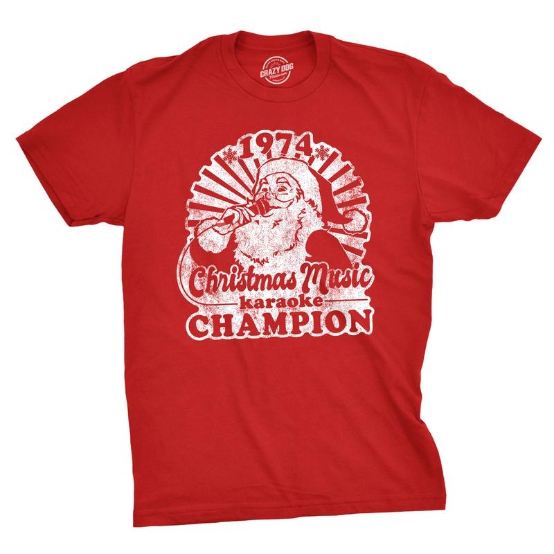 Mens 1974 Christmas Music Karaoke Champion T shirt Funny Vintage Graphic Tee Mens Funny T Shirts Cool Tees Soft Stylish...