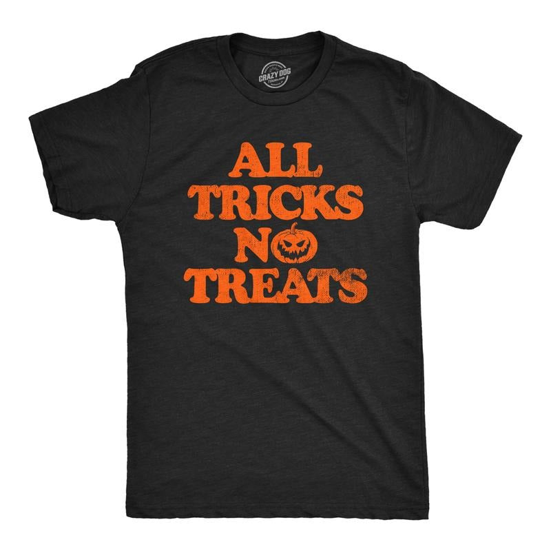 Mens All Tricks No Treats T Shirt Funny Halloween Naughty Jack O Lantern Tee for Guys Mens Funny T Shirts Cool Tees Soft...