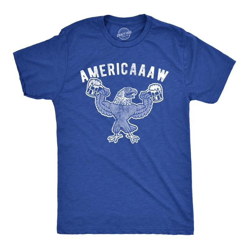 Mens Americaaaw T Shirt Funny 4th Of July Merica Bald Eagle Beer Drinking Graphic Party Tee Mens Funny T Shirts Cool Tees...