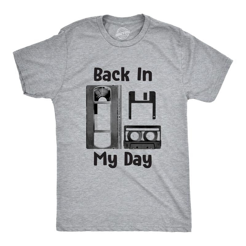 Mens Back In My Day T Shirt Funny Old Tech Cassette Floppy Disk Tee Mens Funny T Shirts Cool Tees Soft Stylish Casual...