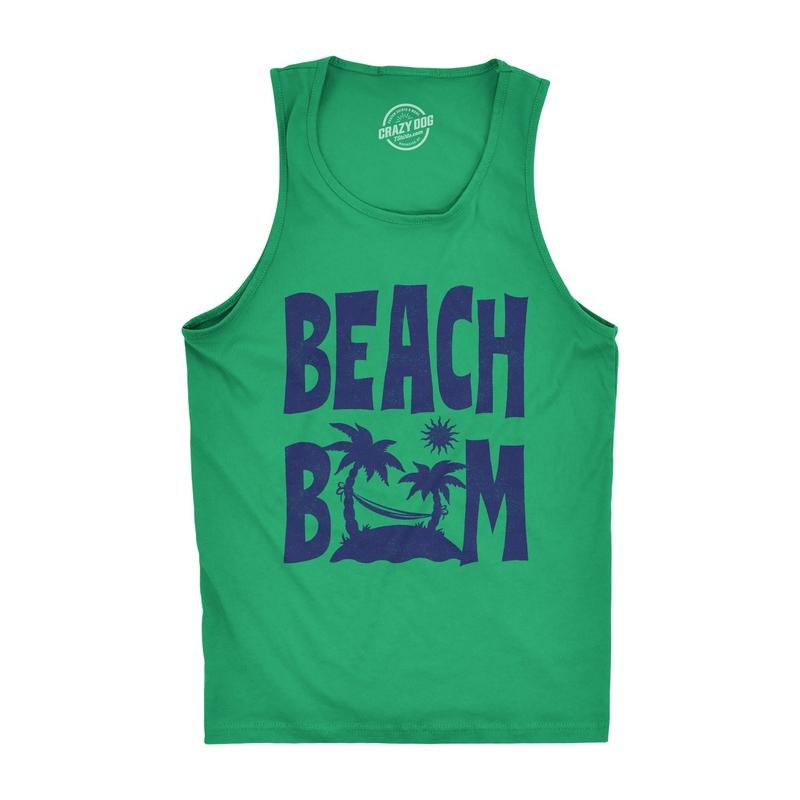 Mens Beach Bum Fitness Tank Funny Sandy Ocean Shoreline Vacation Lovers Sleeveless Tee For Guys Funny Workout Shirt for...