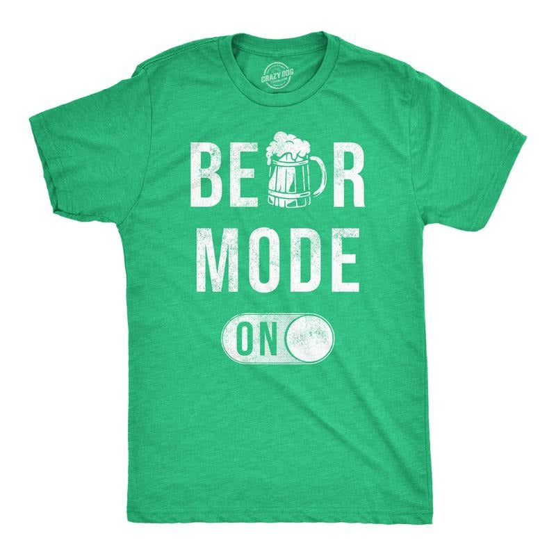 Mens Beer Mode On T Shirt Funny St Paddys Day Parade Drinking Partying Switch Joke Tee For Guys Mens Funny T Shirts Cool...