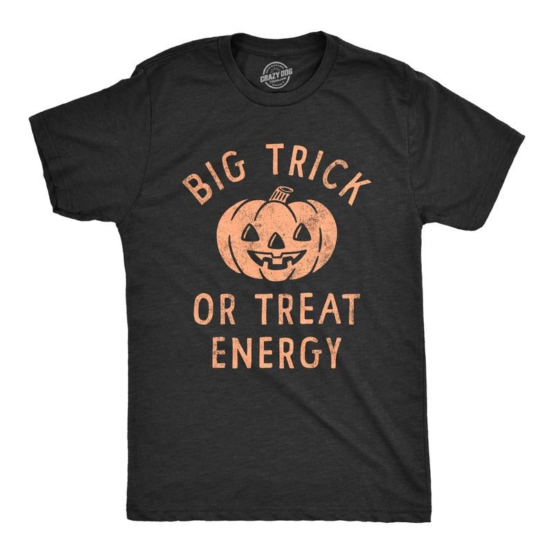 Mens Big Trick Or Treat Energy T Shirt Funny Jack O Lantern Halloween Vibes Tee for Guys Mens Funny T Shirts Cool Tees...