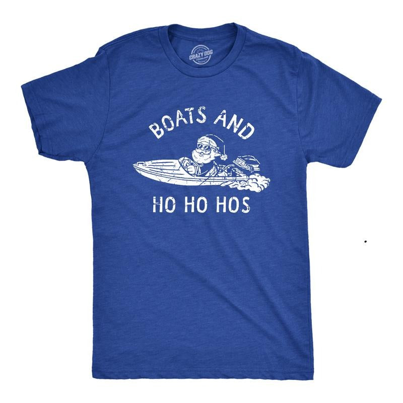 Mens Boats and Ho Ho Hos T Shirt Funny Xmas Sailor Santa Joke Tee for Guys Mens Funny T Shirts Cool Tees Soft Stylish...