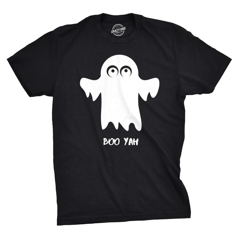 Mens Boo Yah Funny Spooky Cute Halloween October Fall Ghost T shirt Mens Funny T Shirts Cool Tees Soft Stylish Casual...