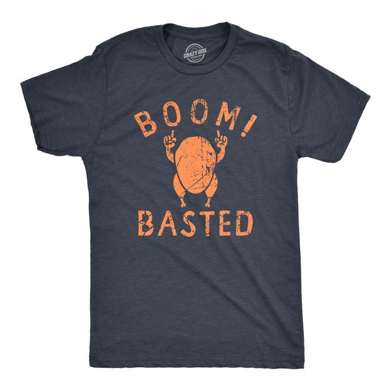 Mens Boom Basted T Shirt Funny Thanksgiving Roasted Turkey Dinner Tee For Guys Mens Funny T Shirts Cool Tees Soft Stylish...