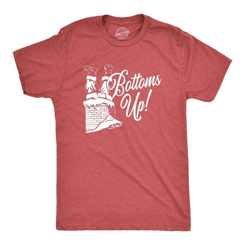 Mens Bottoms Up T Shirt Funny Christmas Santa Claus Chimney Graphic Novelty Tee Mens Funny T Shirts Cool Tees Soft...