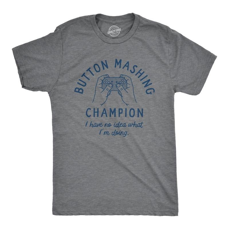 Mens Button Mashing Champion T Shirt Funny Video Gaming Controller Joke Tee For Guys Mens Funny T Shirts Cool Tees Soft...