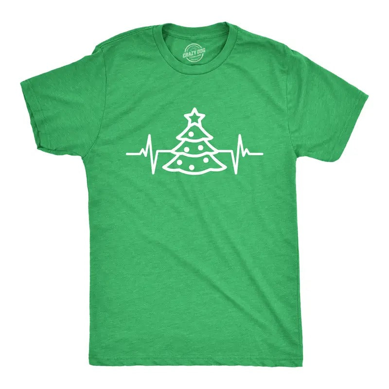 Mens Christmas Tree Heart Beat T Shirt Funny Cool Xmas Party Tee For Guys Mens Funny T Shirts Cool Tees Soft Stylish...