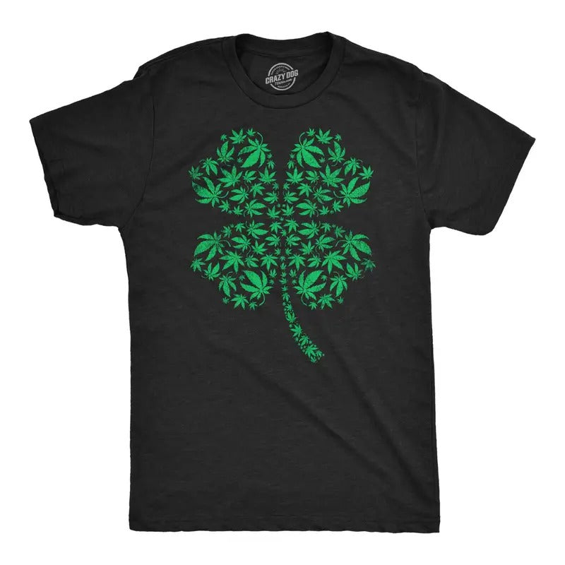 Mens Clover Made Of Pot Leaves T Shirt Funny St Pattys Day 420 Lovers Weed Joke Tee For Guys Hoodie Sweatshirt
