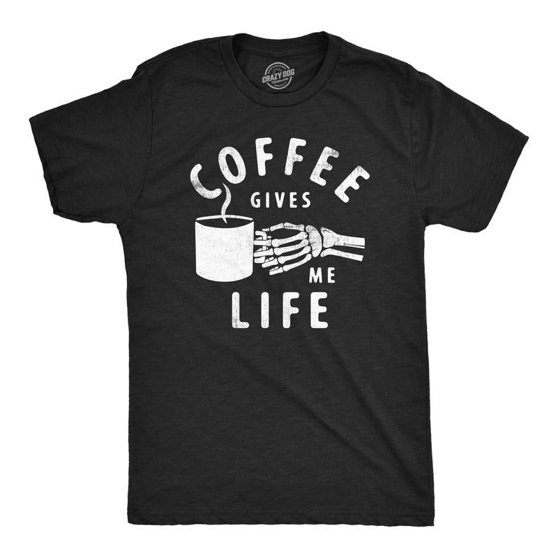 Mens Coffee Gives Me Life T Shirt Funny Caffeine Lovers Java Addicts Joke Tee For Guys Mens Funny T Shirts Cool Tees Soft...