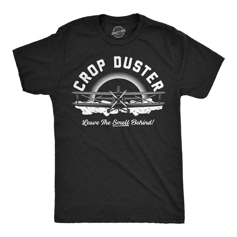 Mens Crop Duster Airplane Leave the Smell Behind Funny T Shirt Fart Joke Tee for Guys Mens Funny T Shirts Cool Tees Soft...
