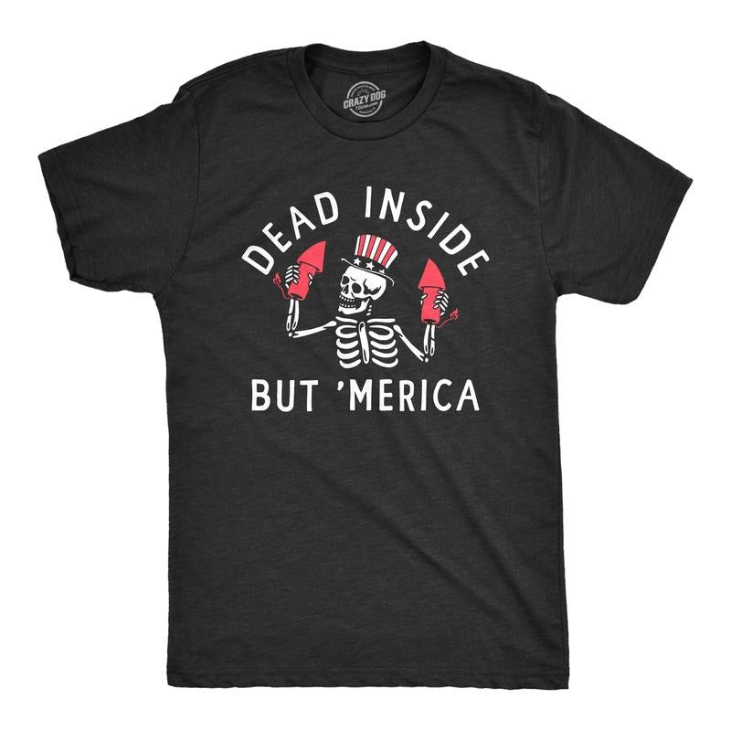 Mens Dead Inside But Merica T Shirt Funny Depressed Fourth Of July Party Tee For Guys Mens Funny T Shirts Cool Tees Soft...