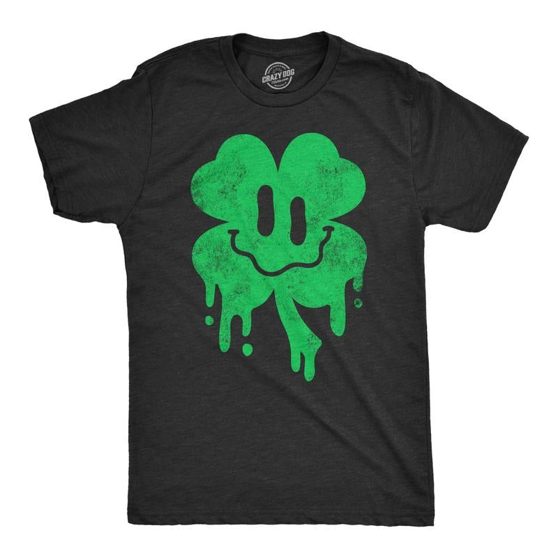 Mens Dripping Clover Face T Shirt Funny St Pattys Day Parade Wasted Shamrock Party Joke Tee For Guys Hoodie Sweatshirt