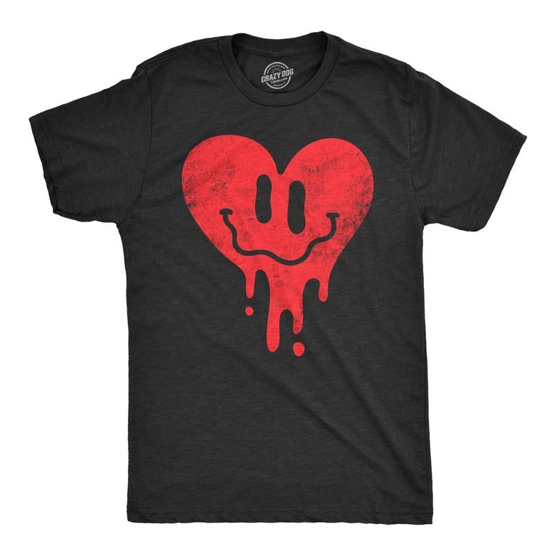 Mens Dripping Heart Face T Shirt Funny Valentines Day Melting Hearts Joke Tee For Guys Mens Funny T Shirts Cool Tees Soft...