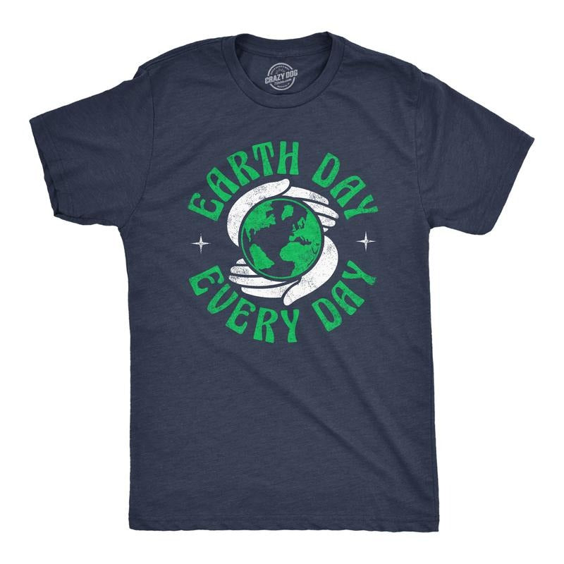 Mens Earth Day Every Day T Shirt Funny Saying Retro Planet Graphic Novelty Tee For Guys Mens Funny T Shirts Cool Tees...