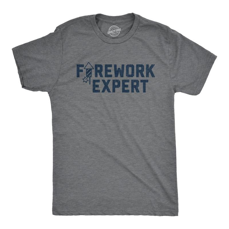 Mens Firework Expert T Shirt Funny 4th Of July Independence Day Graphic Tee Mens Funny T Shirts Cool Tees Soft Stylish...