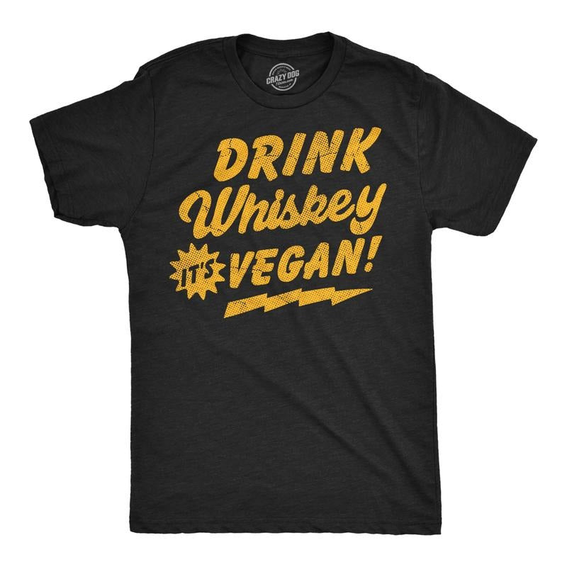Mens Funny T Shirts Drink Whiskey Its Vegan Sarcastic Drinking Graphic Tee For Men Mens Funny T Shirts Cool Tees Soft...