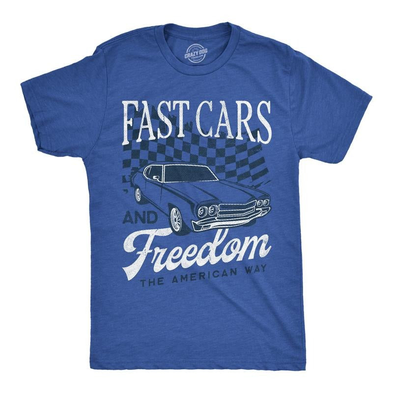 Mens Funny T Shirts Fast Cars And Freedom Sarcastic Patriotic Graphic Novelty Tee For Men Mens Funny T Shirts Cool Tees...