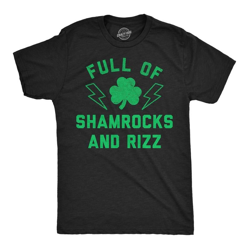 Mens Funny T Shirts Full Of Shamrocks And Rizz Sarcastic St Patricks Day Graphic Tee For Men Mens Funny T Shirts Cool...