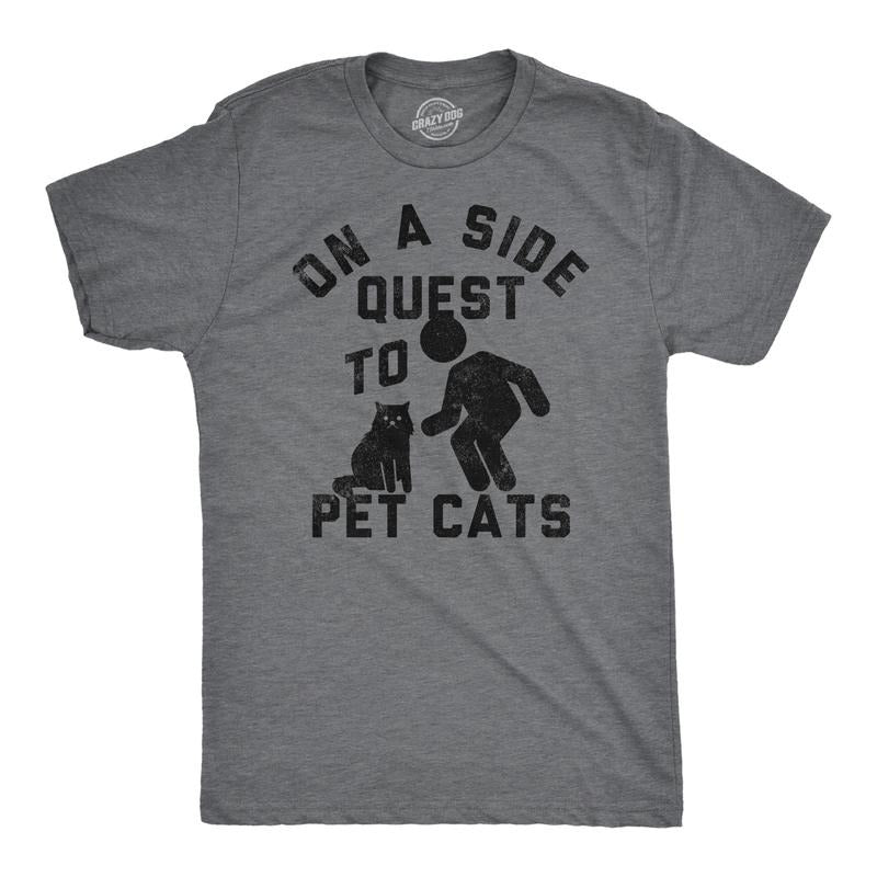 Mens Funny T Shirts On A Side Quest To Pet Cats Sarcastic Kitten Graphic Tee For Men Mens Funny T Shirts Cool Tees Soft...