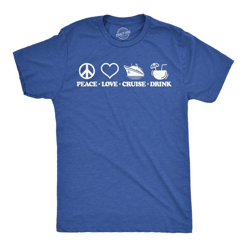 Mens Funny T Shirts Peace Love Cruise Drink Sarcastic Vacation Graphic Novelty Tee For Men Mens Funny T Shirts Cool Tees...