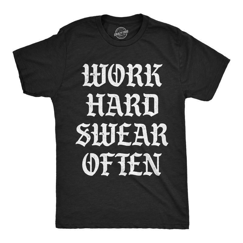 Mens Funny T Shirts Work Hard Swear Often Sarcastic Cursing Novelty Tee For Men Mens Funny T Shirts Cool Tees Soft...
