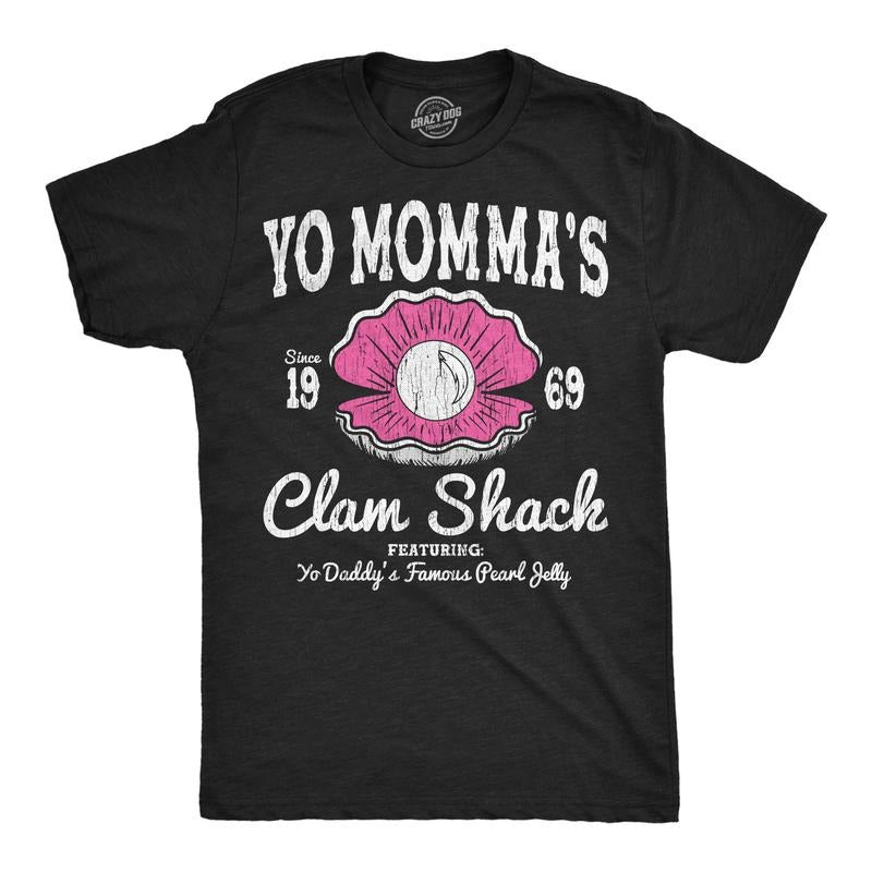 Mens Funny T Shirts Yo Mommas Clam Shack Sarcastic Restaurant Graphic Novelty Tee For Men Mens Funny T Shirts Cool Tees...