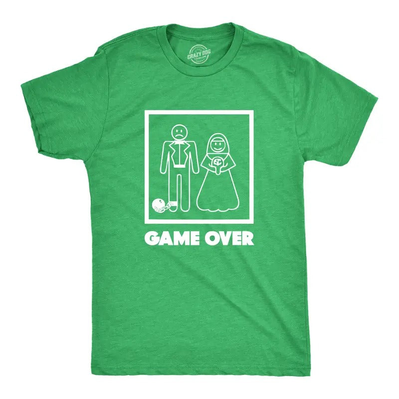 Mens Game Over T shirt Funny Wedding T shirts Humor Bachelor Party Novelty Tees Mens Funny T Shirts Cool Tees Soft...