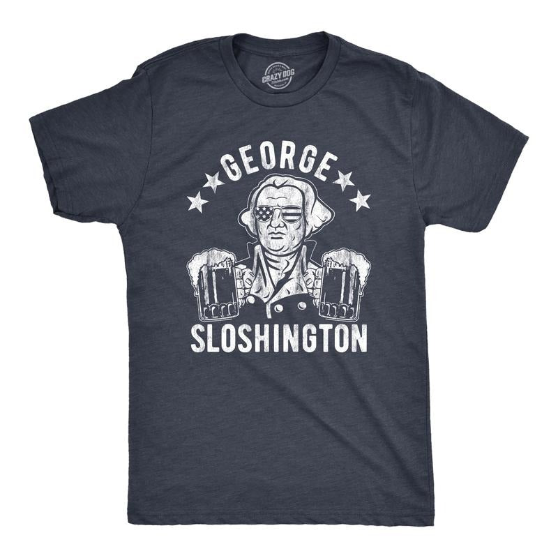 Mens George Sloshington T Shirt Funny 4th Of July Beer Drinking Patriotic Graphic Tee Mens Funny T Shirts Cool Tees Soft...