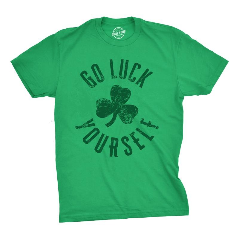 Mens Go Luck Yourself T Shirt Funny Sarcastic Shamrock Tee Saint Patricks Day Mens Funny T Shirts Cool Tees Soft Stylish...