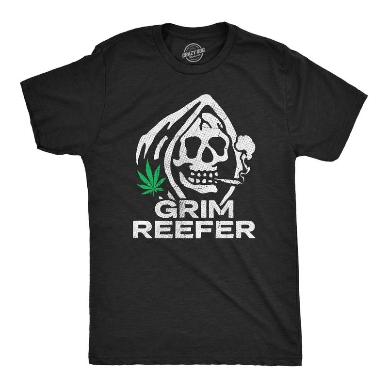 Mens Grim Reefer T Shirt Funny 420 Joint Smoking Reaper Weed Leaf Tee For Guys Hoodie Sweatshirt | PrintMintTees.com