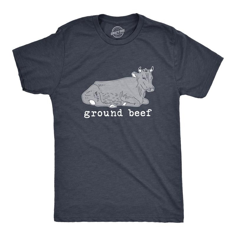 Mens Ground Beef T Shirt Funny Dad Joke Sitting Cow Novelty Tee Mens Funny T Shirts Cool Tees Soft Stylish Casual...