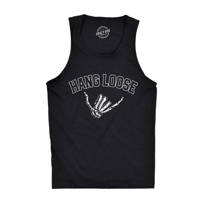 Mens Hang Loose Fitness Tank Funny Sarcastic Skeleton Bones Shaka Sign Graphic Shirt for Guys Funny Workout Shirt for Men...
