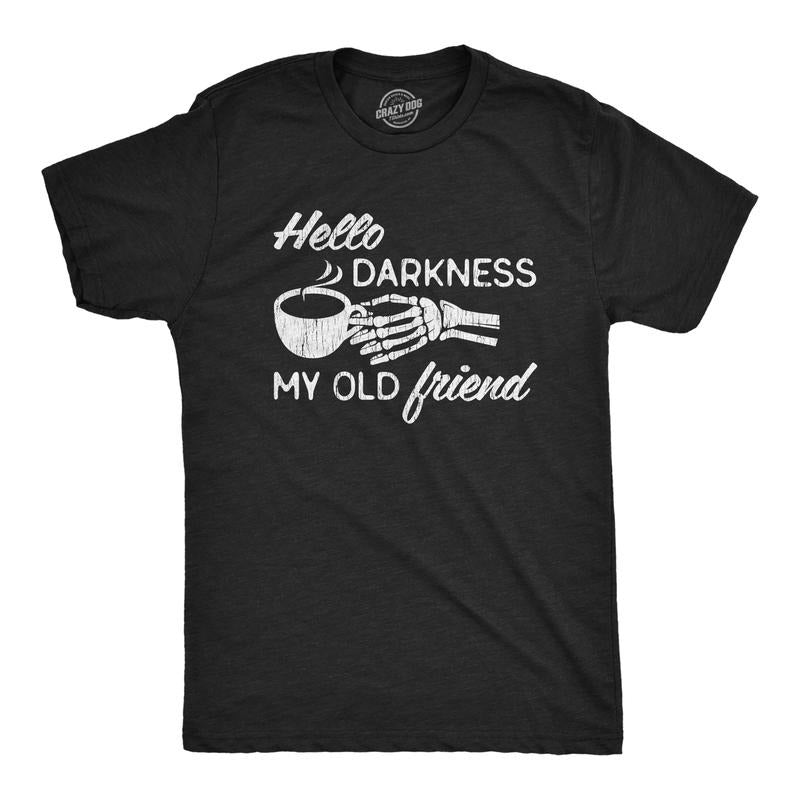 Mens Hello Darkness My Old Friend T Shirt Funny Skeleton Coffee Lover Graphic Tee Mens Funny T Shirts Cool Tees Soft...