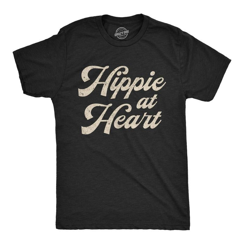 Mens Hippie At Heart Tshirt Funny Flower Child 70s Groovy Graphic Tee Hoodie Sweatshirt | PrintMintTees.com