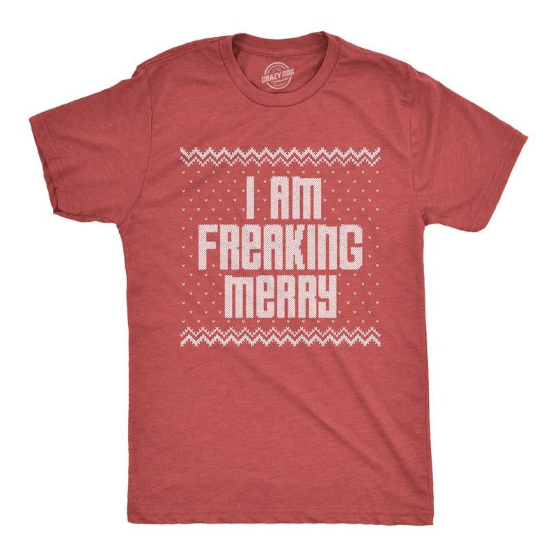 Mens I Am Freaking Merry T Shirt Funny Christmas Spirit Holiday Party Graphic Tee Mens Funny T Shirts Cool Tees Soft...