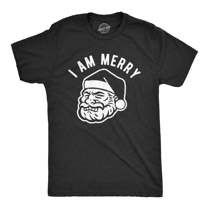 Mens I Am Merry T Shirt Funny Santa Claus Face Graphic Novelty Vintage Tee Mens Funny T Shirts Cool Tees Soft Stylish...