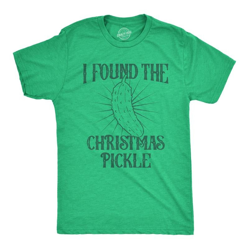 Mens I Found The Christmas Pickle T Shirt Funny Xmas Tree Hidden Ornament Novelty Tee for Guys Mens Funny T Shirts Cool...