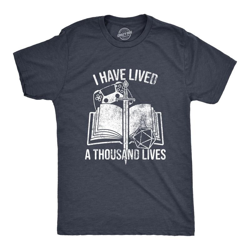 Mens I Have Lived A Thousand Lives T Shirt Funny Video Gaming Role Playing Reading Lovers Tee For Guys Mens Funny T...