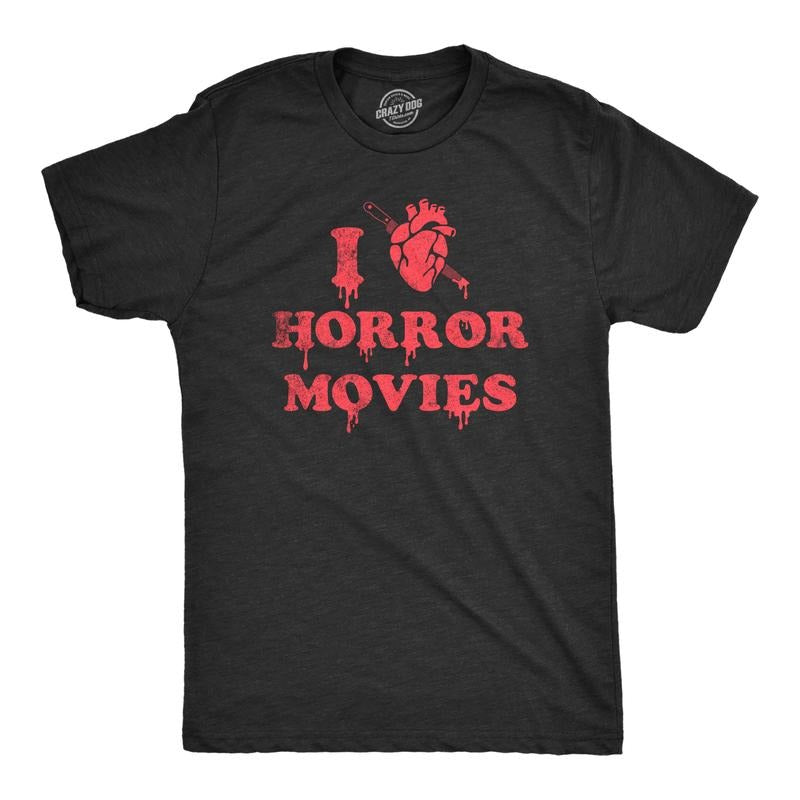 Mens I Heart Horror Movies T Shirt Funny Bloody Scary Movie Lovers Tee For Guys Mens Funny T Shirts Cool Tees Soft...
