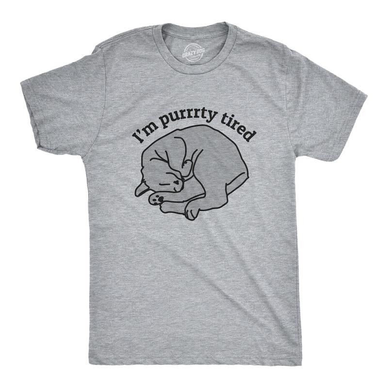 Mens I'm Purrrty Tired Tshirt Funny Pet Cat Lover Kitten Novelty Nap Tee Hoodie Sweatshirt | PrintMintTees.com