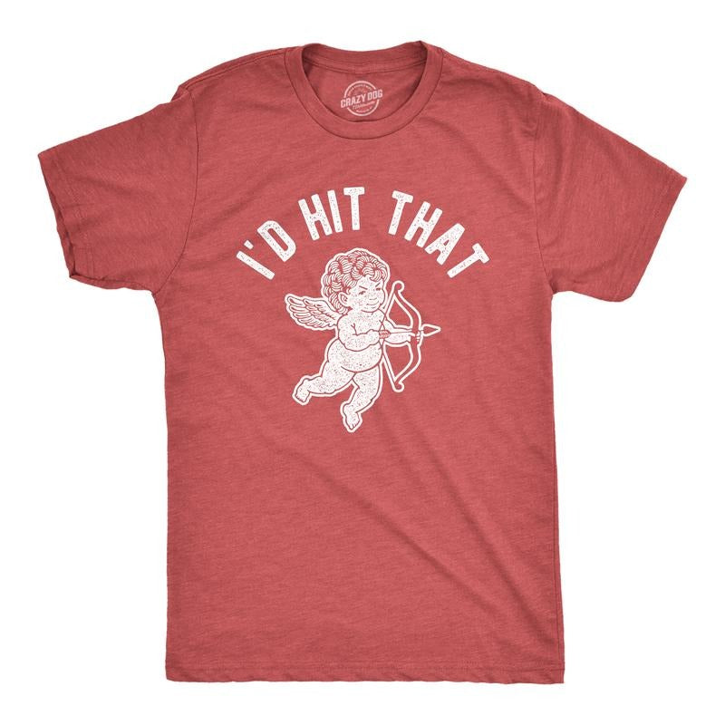 Mens Id Hit That T Shirt Funny Sarcastic Valentines Day Cupid Graphic Novelty Tee Mens Funny T Shirts Cool Tees Soft...