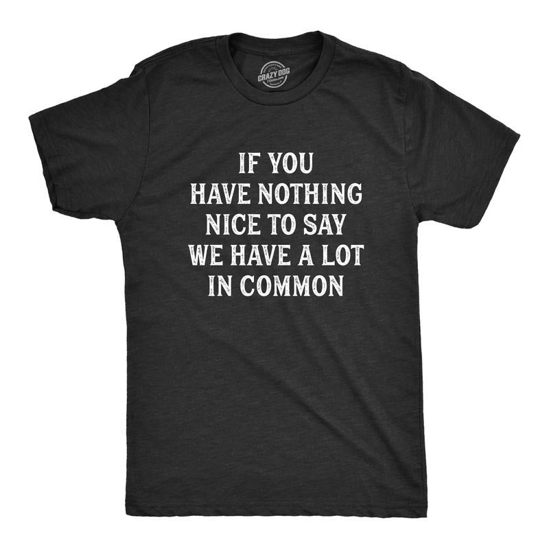 Mens If You Have Nothing Nice to Say We Have A Lot In Common T Shirt Funny Rude Joke Saying Tee for Guys Mens Funny T...