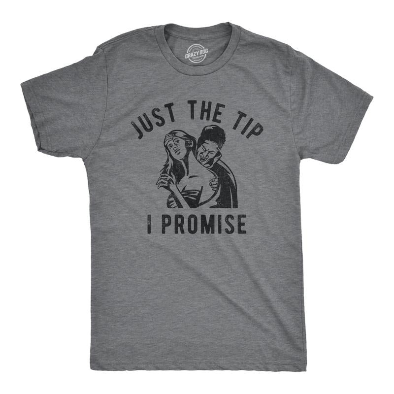 Mens Just The Tip I Promise T Shirt Funny Halloween Vampire Bite Joke Tee For Guys Mens Funny T Shirts Cool Tees Soft...